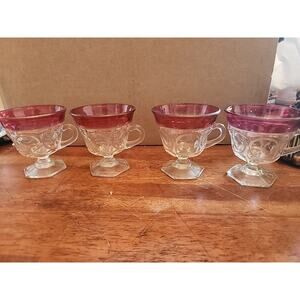 4 Lexington Ruby Footed Punch Cup (B) 3.5”tall Indiana Glass Thumb Print VTG MCM